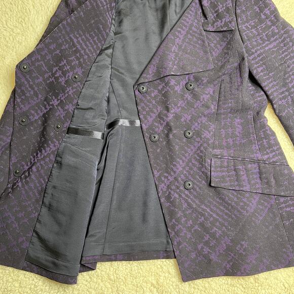 Rena Lange Woven Wool Silk Blend Purple Black Pattern Double Snap Jacket 10 - Picture 5 of 11